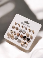 Серьги пусеты 12 пар «Фантазия» цветы и звёзды, белые в золоте - Фото 4