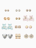 Серьги пусеты QF «Фантазия», 12 пар, мишки и сердечки, цветные в золоте - Фото 3