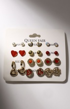 Серьги пусеты 12 пар «Фантазия» сердечки, красно-белые - Фото 5