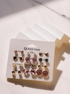 Серьги пусеты 12 пар «Фантазия» сердца, бело-розовый в золоте - Фото 4