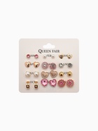 Серьги пусеты 12 пар «Фантазия» сердца, бело-розовый в золоте - Фото 5