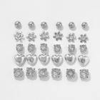 Серьги пусеты «Минимал. Цветы и сердечки», 15 пар, белые в серебре 7635962