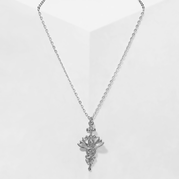 Кулон «Лотос» с узорами, цвет серебро, 46 см - фото 1907469586