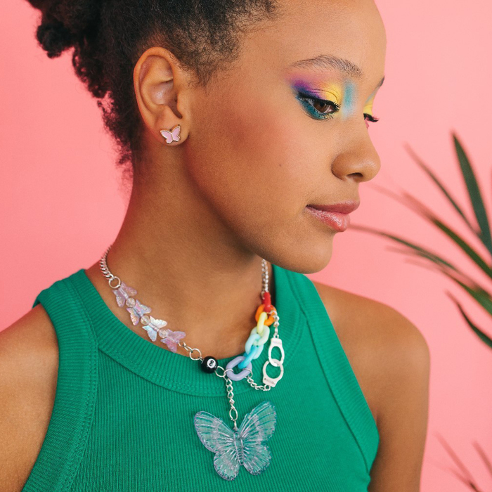 Колье «Лето» бабочка, цветное в серебре, 40 см - Фото 1