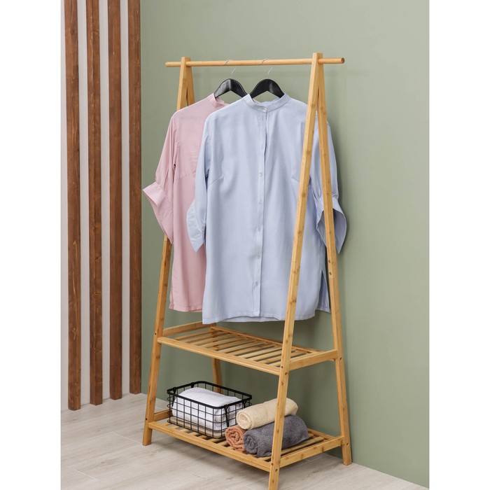 Стойка для одежды с двумя полками Доляна «Бамбук», 90×43×152 см, цвет бежевый - Фото 1
