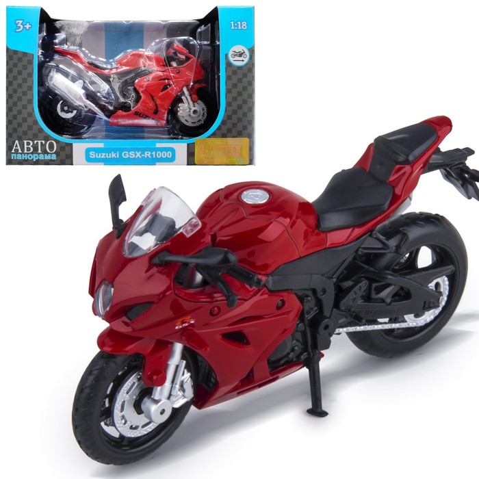 Модель мотоцикла металл. Suzuki GSX-R 1000 1:18, цвет красный, свободный ход колёс - Фото 1