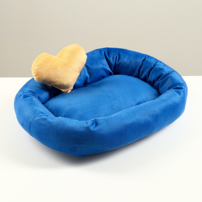 Лежанка мягкая  + игрушка сердечко, 45 х 35 х 11 см, синяя - Фото 1