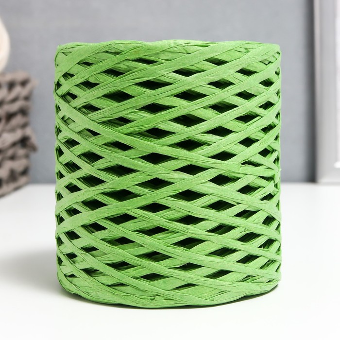 Пряжа 100% целлюлоза "Softino Raffia Color" ленточная, зелёная 200м ±2м 120 гр - Фото 1