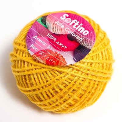 Пряжа для вязания спицами, крючком 100% джут Softino Jute Colored, 50 м ±2 м, жёлтый, 50 г