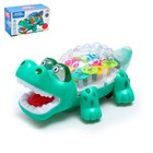 Крокодил «Шестерёнки», свет и звук, работает от батареек, цвет зелёный - фото 108630814