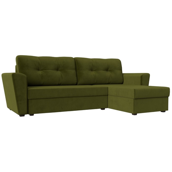 Угловой диван «Амстердам лайт», еврокнижка, правый угол, микровельвет, цвет зелёный - Фото 1