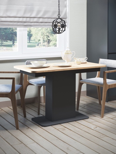 Стол обеденный на одной ножке раскладной «СО-3», 1200(1500)х650×756, антрацит/дуб крафт золотой