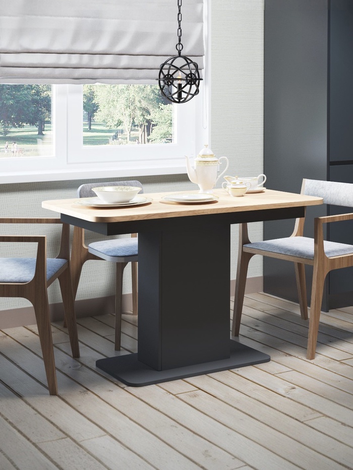 Стол обеденный на одной ножке раскладной «СО-3», 1200(1500)х650×756, антрацит/дуб крафт золотой - Фото 1