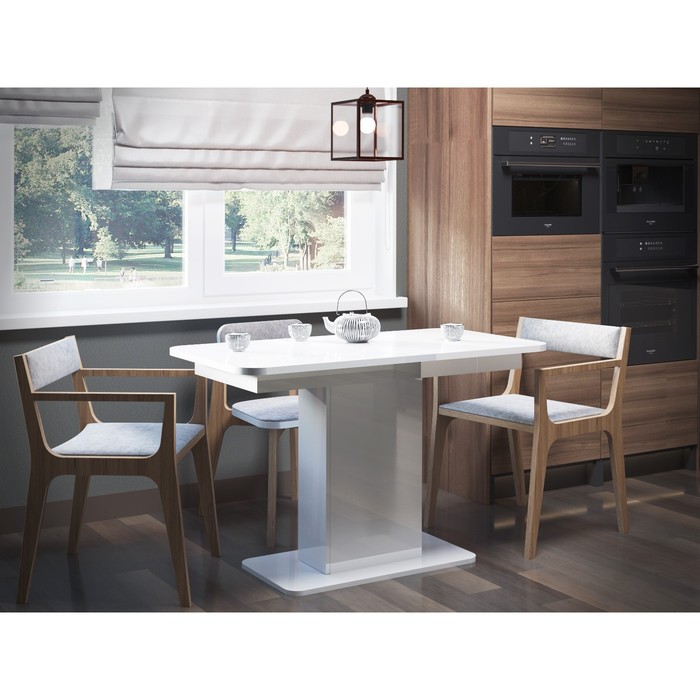 Стол кухонный на одной ножке раскладной СО-3, 1200(1500)х650х756, Белый/Белый - Фото 1