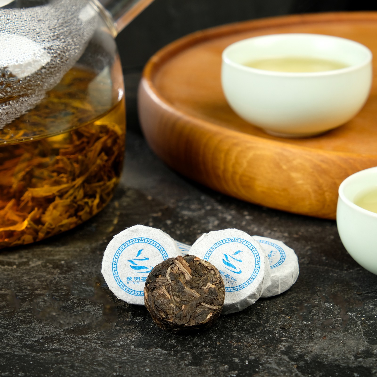 Зеленый прессованный чай (Пуэр) King Tea, золотая таблетка (тонкая), 4 ...