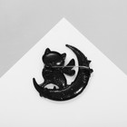 Брошь мультяшная «Кошка» на полумесяце, цветная в чёрном металле - Фото 2