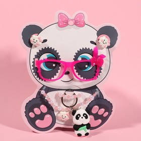 Набор детский "Выбражулька" 6 предметов: 2 резинки, очки, кулон, браслет, брелок, панда, цвет розово-белый