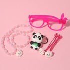Набор детский "Выбражулька" 6 предметов: 2 резинки, очки, кулон, браслет, брелок, панда, цвет розово-белый - Фото 4