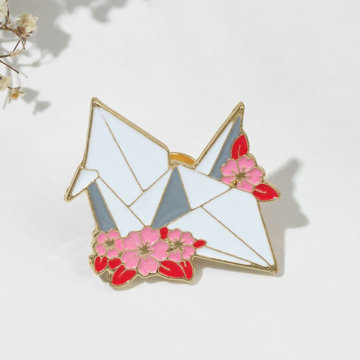 Значок "Нежность" оригами, цветной в золоте - Фото 1