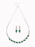 Набор 2 предмета: серьги, колье «Листопад» утончённый ромб, цвет бело-изумрудный в серебре, 32 см - Фото 1