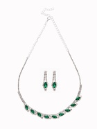 Набор 2 предмета: серьги, колье «Листопад», утончённый ромб, цвет бело-изумрудный в серебре, 32 см - Фото 1