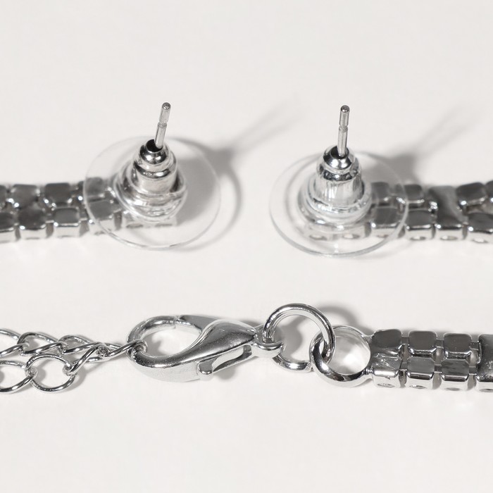 Набор 2 предмета: серьги, колье «Листопад» утончённый ромб, цвет бело-изумрудный в серебре, 32 см - фото 1911758634