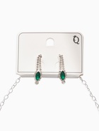 Набор 2 предмета: серьги, колье «Листопад» утончённый ромб, цвет бело-изумрудный в серебре, 32 см - Фото 5