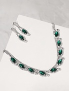 Набор 2 предмета: серьги, колье «Листопад» утончённый ромб, цвет бело-изумрудный в серебре, 32 см - Фото 6