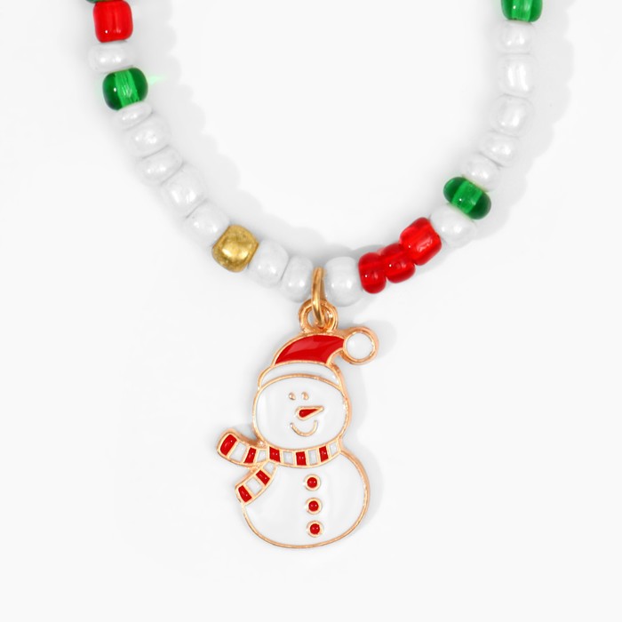 Кулон «Бисер», снеговик, цветной в золоте, 42 см - Фото 1
