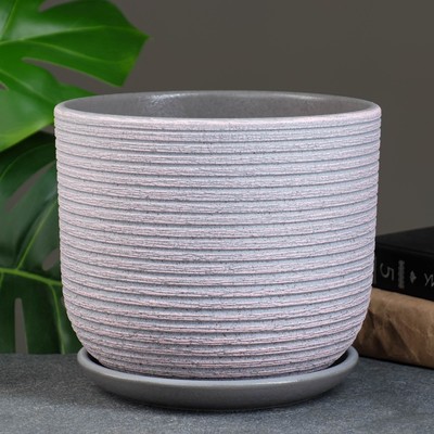 Горшок для цветов «Лоза», керамический, с поддоном, 2.79 л, розово-серый