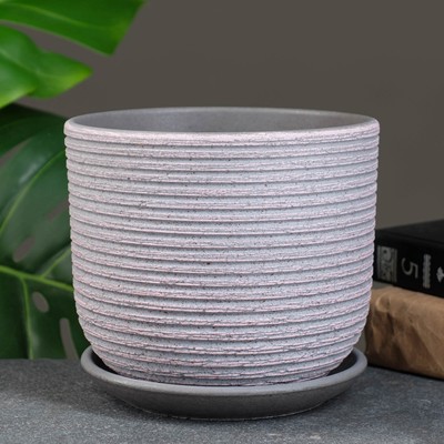 Горшок цветочный «Лоза», керамический, с поддоном, 1.73 л, розовый, серый