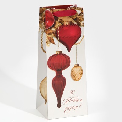Пакет подарочный под бутылку «Игрушки на елке», 13×36×10 см