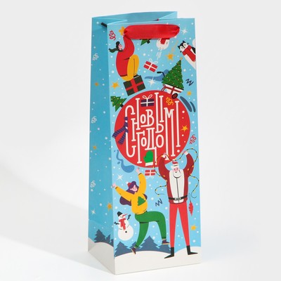 Пакет под бутылку «Новогодняя суета», 13×36×10 см