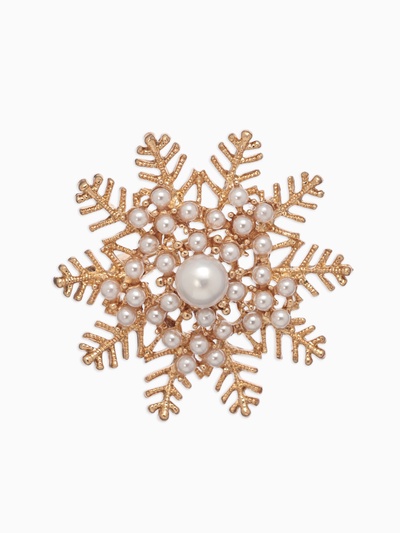 Брошь «Снежинка» роскошная, цвет белый в золоте
