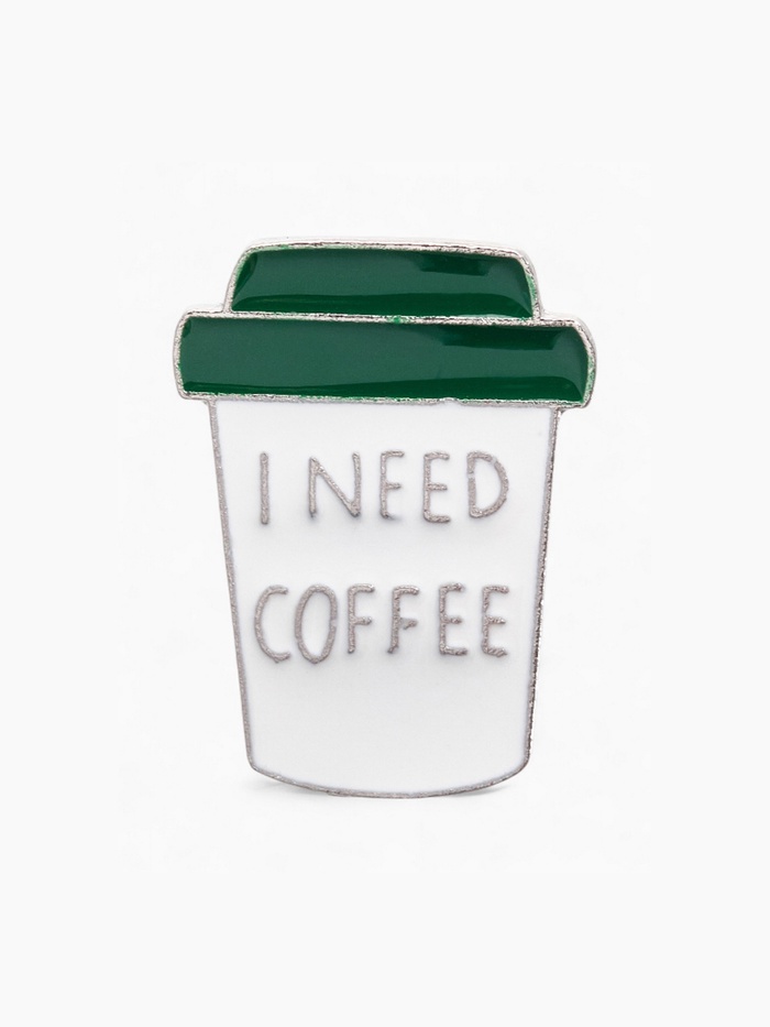 Значок «Мне нужен кофе», цвет бело-зелёный в серебре - Фото 1