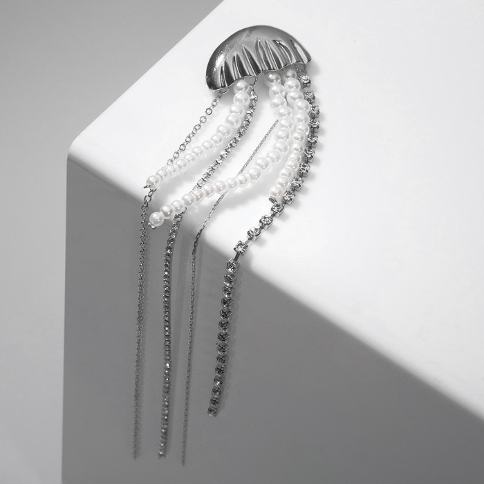 Брошь «Медуза», цвет белый в серебре - Фото 1