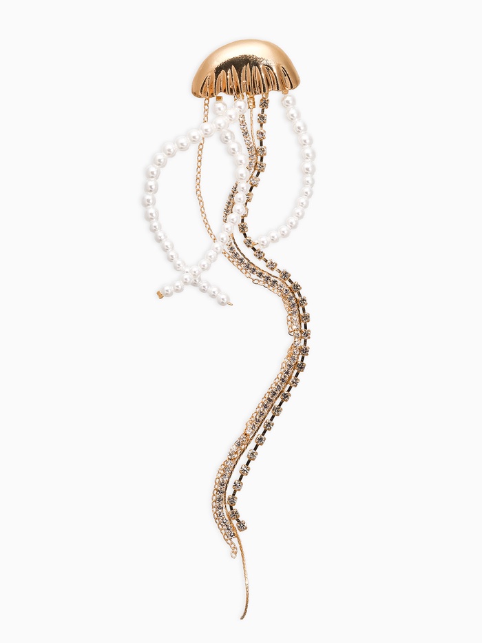 Брошь «Медуза», белая в золоте - Фото 1