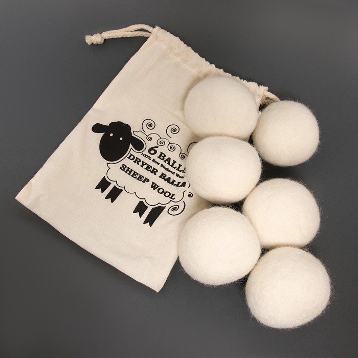 Шерстяные шарики для стирки и сушки белья, 6 см, белые, 25 гр - фото 1898681728