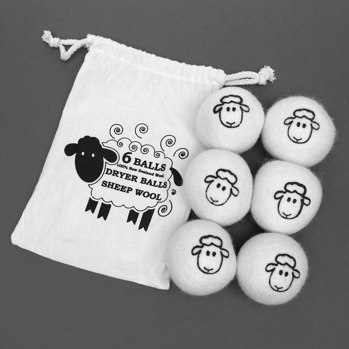 Шерстяные шарики для стирки и сушки белья, 6 см, с рисунком, 25 гр - фото 1898681730