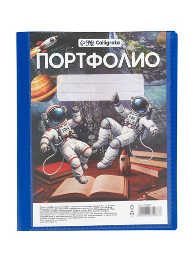 Папка-портфолио А4, Calligrata «Космические друзья», пластиковая, на 2 кольцах, 10 файлов, МИКС