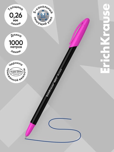 Ручка шариковая ErichKrause. Neo Accent, синий стержень, узел 0.7 мм, МИКС