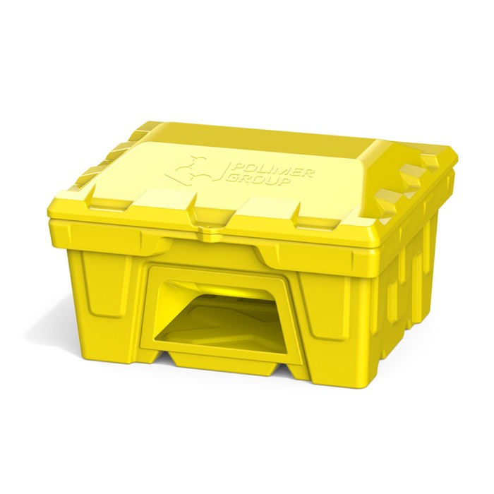 Ящик с крышкой и дозатором, 250 л, для песка, соли, реагентов, цвет жёлтый - Фото 1
