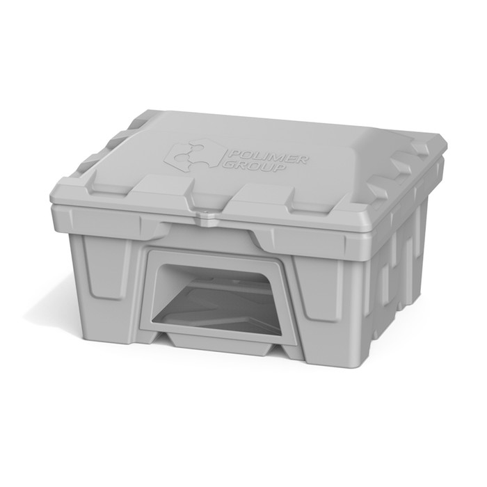 Ящик с крышкой и дозатором, 500 л, для песка, соли, реагентов, цвет серый - Фото 1