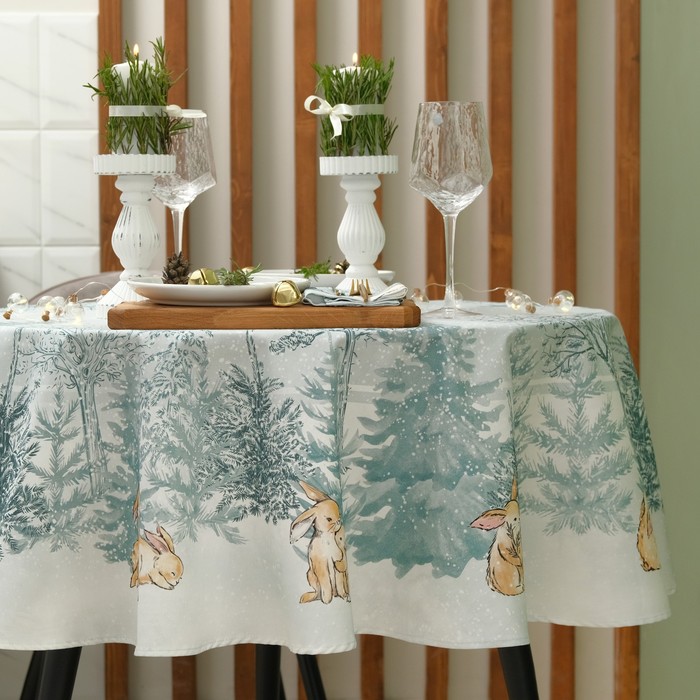 Скатерть новогодняя Этель Winter mood d=220 см +/-3 см с ГМВО, 100% хл, саржа 190г/м2