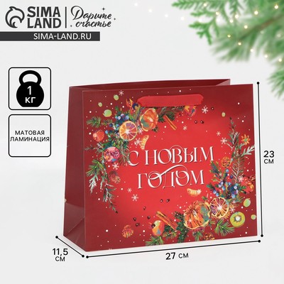 Пакет подарочный новогодний ламинированный «С Новым годом», ML 27×23×11.5 см