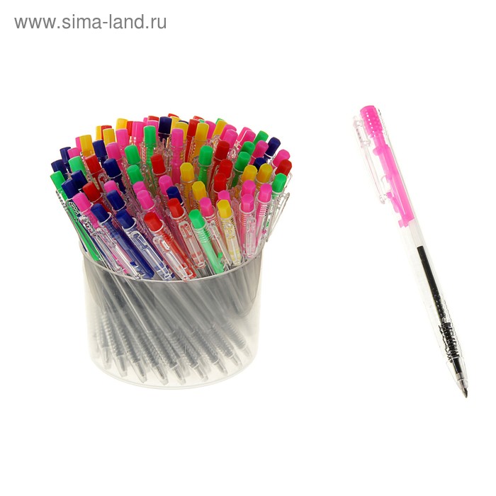 Ручка шариковая автоматическая, корпус прозрачный, синие чернила, кнопка, цвет МИКС - Фото 1