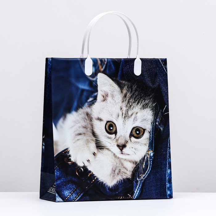 Пакет «Котенок на джинсах», мягкий пластик, 26×23 см, 110 мкм - Фото 1