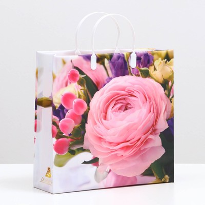 Пакет «Пионовидные розы», мягкий пластик, 30×30 см, 120 мкм