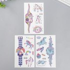 Татуировка на тело цветная в виде часов "Единороги" блёстки 12х7,5 см, МИКС (комплект 3 шт) - фото 21655499