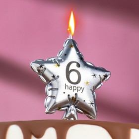 Свеча в торт на шпажке 'Воздушный шарик.Звезда', цифра 6, 5,5 см, серебряная